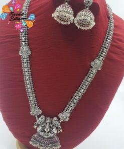 Lakshmi Peacock Silver Oxidised Matte Finished Harram
