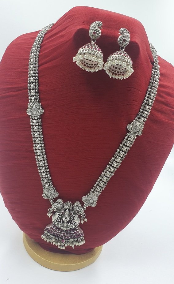 Lakshmi Peacock Silver Oxidised Matte Finished Harram Lakshmi Peacock Silver Oxidised Matte Finished Harram