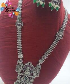 Lakshmi Green Pearl Silver Oxidised Matte Finished Harram