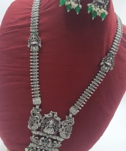 Lakshmi Green Pearl Silver Oxidised Matte Finished Harram Lakshmi Green Pearl Silver Oxidised Matte Finished Harram