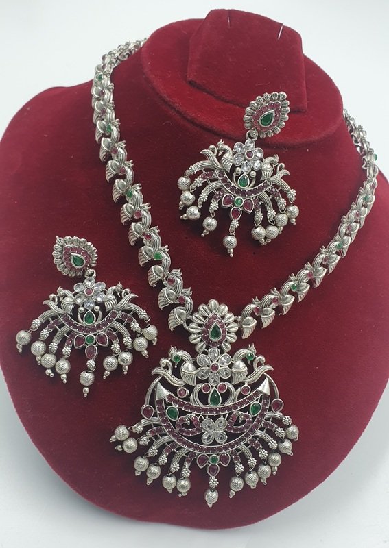 Peacock Silver Oxidised Matte Finished Harram Peacock Silver Oxidised Matte Finished Harram