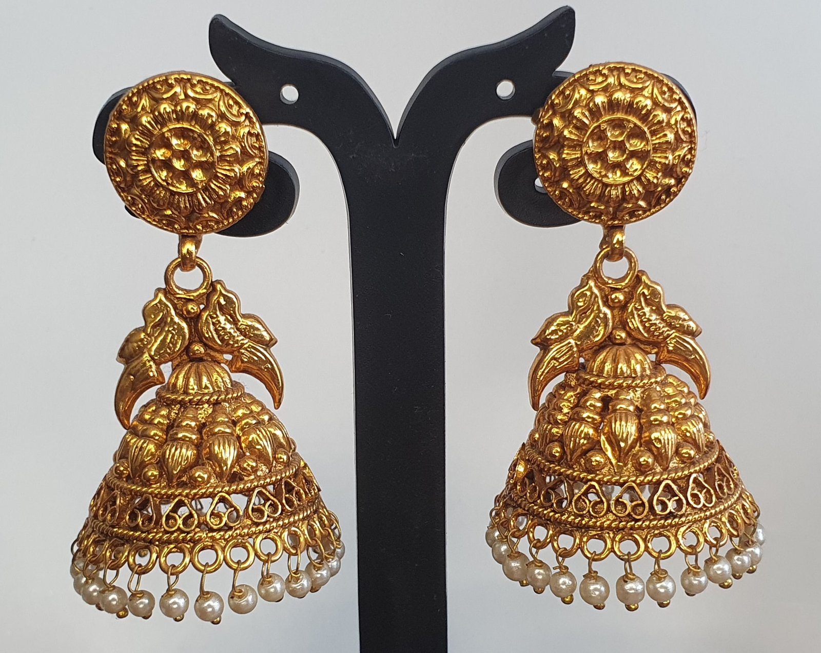 Flower and Peacock Designer Matte Finished Jhumkha