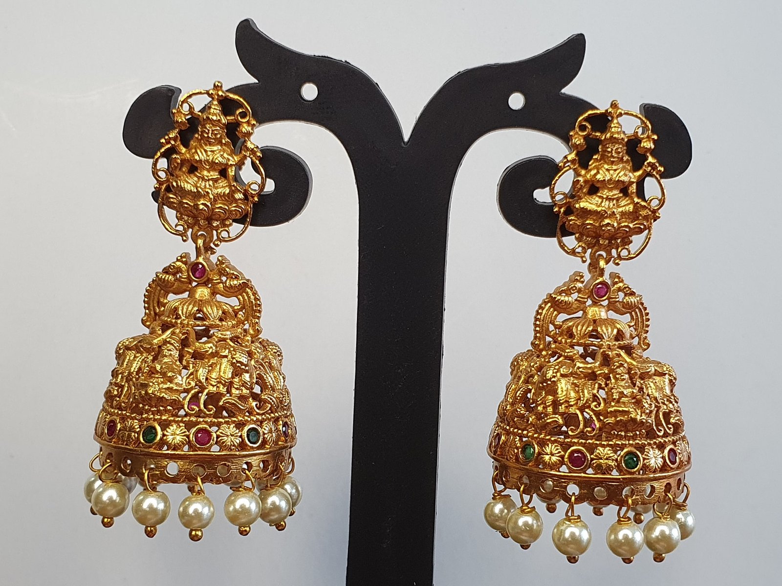 Lakshmi With Pearl Designer Matte Finished Jhumkha Lakshmi With Pearl Designer Matte Finished Jhumkha