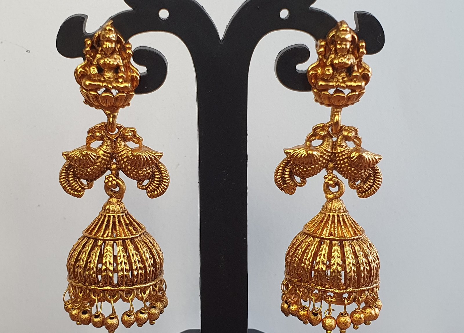 Lakshmi With Peacock Designer Matte Finished Jhumkha Lakshmi With Peacock Designer Matte Finished Jhumkha