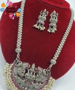 Lakshmi Pearl Silver Oxidised Matte Finished Harram