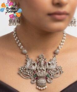Lakshmi Pearl Silver Oxidised Matte Finished Harram