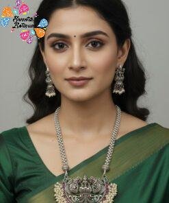 Lakshmi Pearl Silver Oxidised Matte Finished Harram