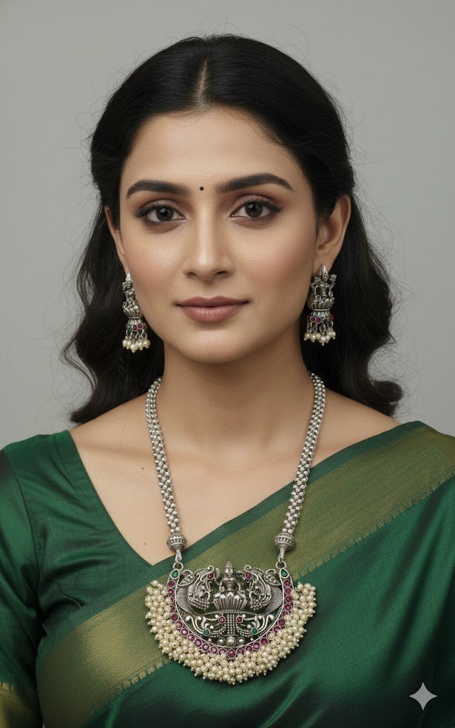 Lakshmi Pearl Silver Oxidised Matte Finished Harram Lakshmi Pearl Silver Oxidised Matte Finished Harram