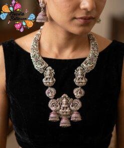 Lakshmi With Jhumkha Silver Oxidised Matte Finished Harram