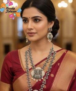 Lakshmi Pearl Silver Oxidised Matte Finished Semi Bridal Combo Set