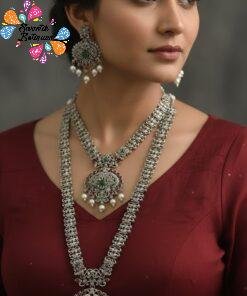 Peacock Silver Oxidised Matte Finished Semi Bridal Combo Set