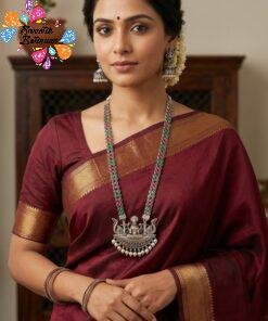 Lakshmi and Peacock Silver Oxidised Matte Finished Harram