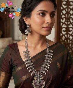 Lakshmi With Pearl Silver Oxidised Matte Finished Harram