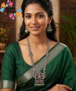 Lakshmi Green Pearl Silver Oxidised Matte Finished Harram