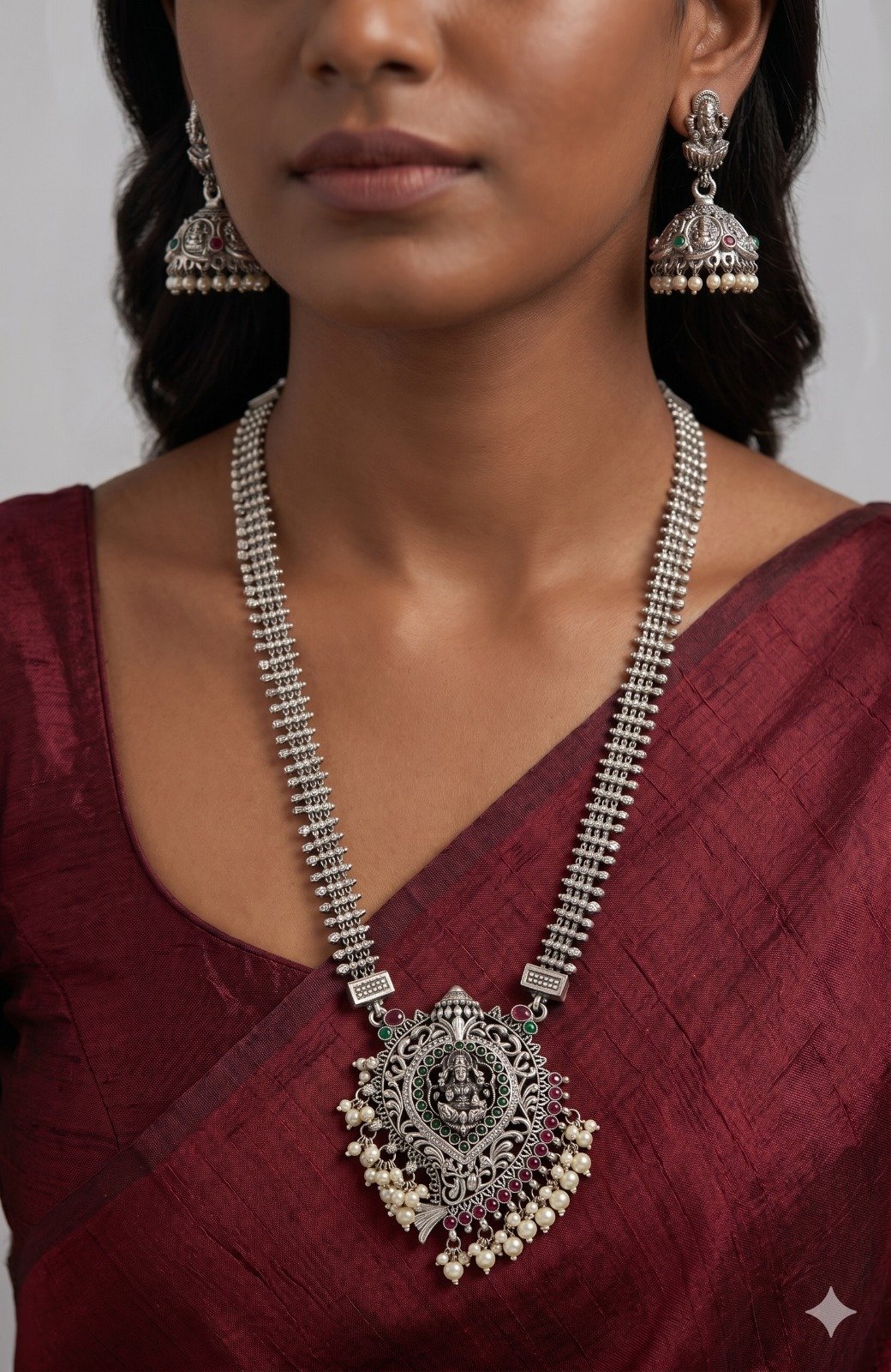Lakshmi Pearl Silver Oxidised Matte Finished Harram Lakshmi Pearl Silver Oxidised Matte Finished Harram