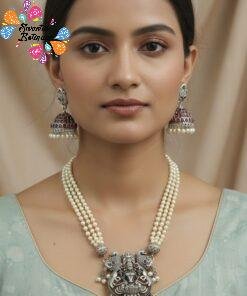 Lakshmi Peacock Silver Oxidised Matte Finished Harram