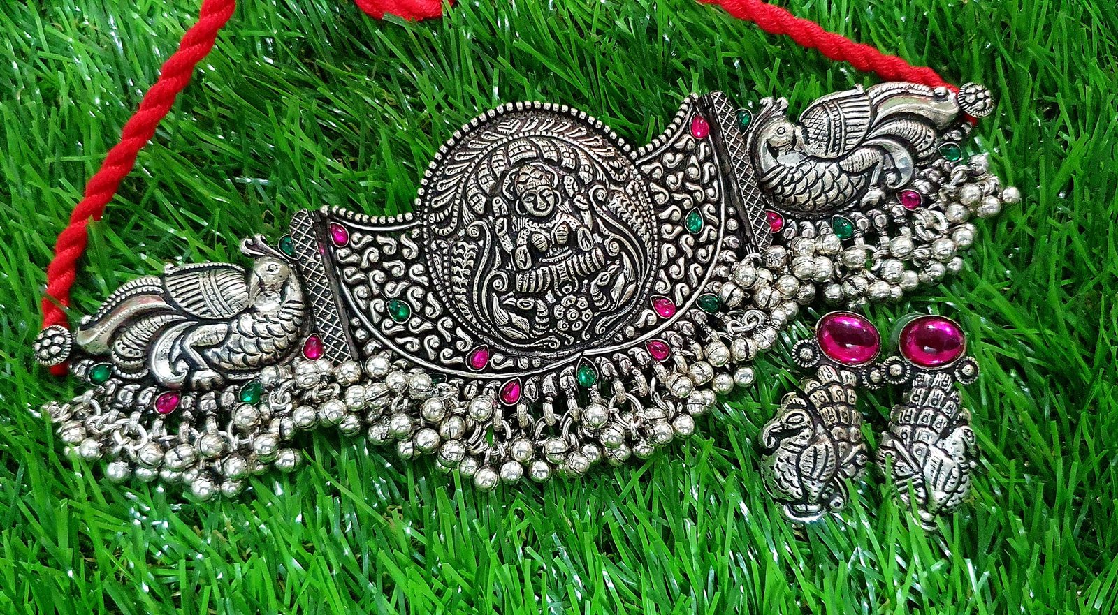 Lakshmi Peacock Silver Oxidised Chocker Necklace Lakshmi Peacock Silver Oxidised Chocker Necklace