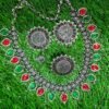 Red & Green Stones Leaf Silver Oxidised Necklace Red & Green Stones Leaf Silver Oxidised Necklace
