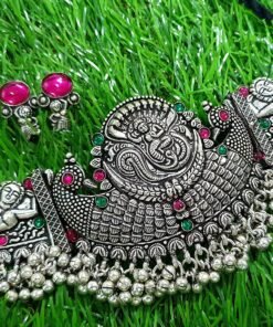 Krishna  Silver Oxidised Chocker Necklace