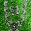 Peacock And Elephant Black Stones With Pearls Silver Oxidised Necklace Peacock And Elephant Black Stones With Pearls Silver Oxidised Necklace