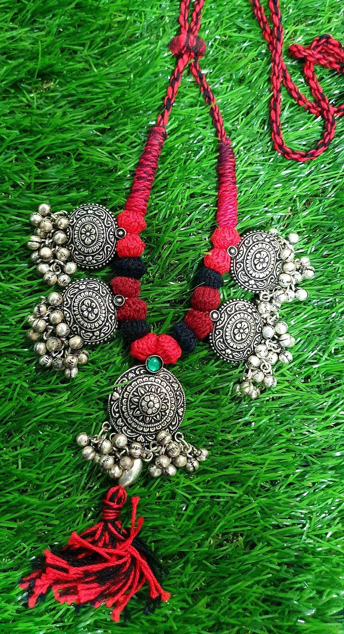 Red And Black Codes With Pearls Silver Oxidised Harram Red And Black Codes With Pearls Silver Oxidised Harram