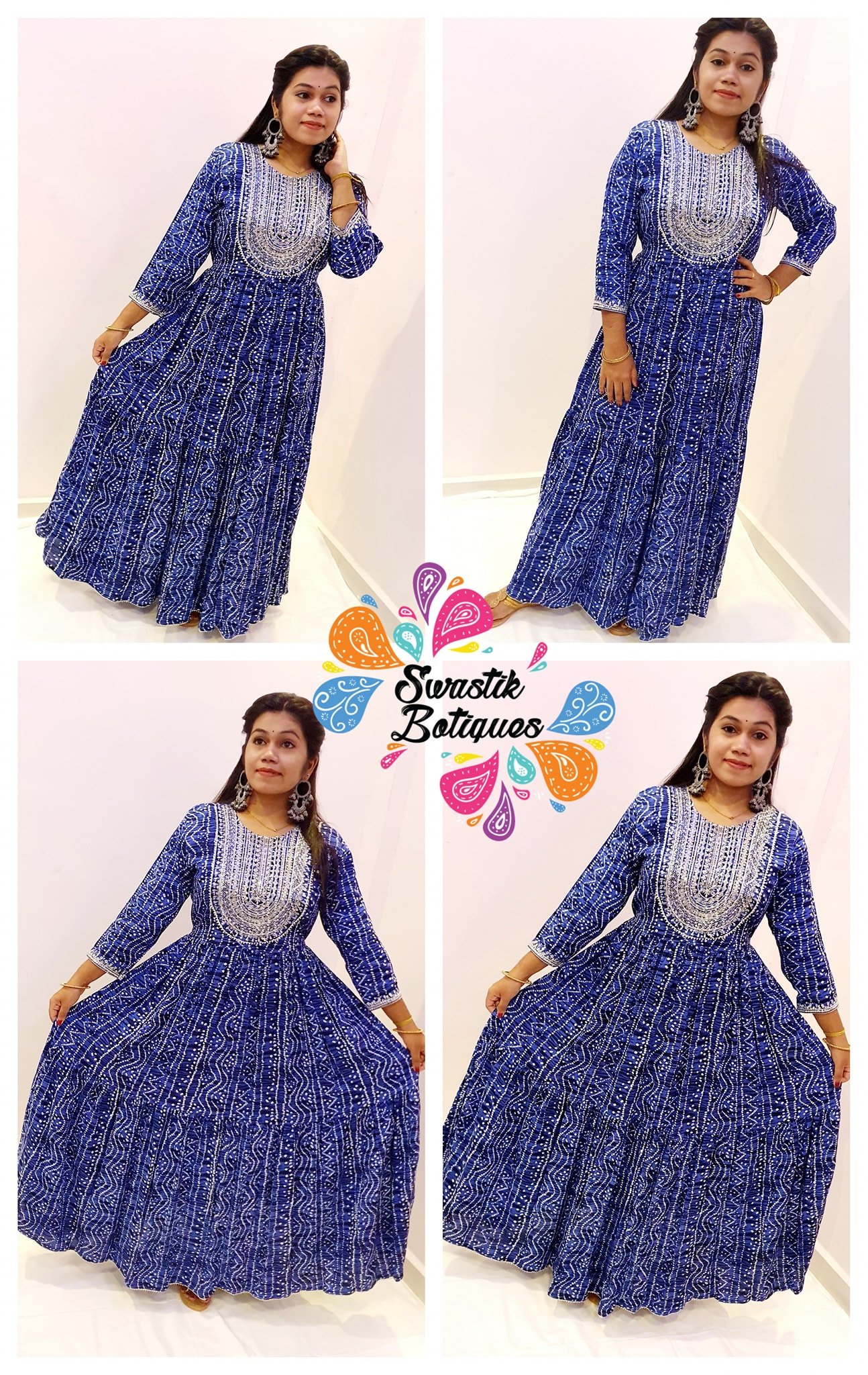 Royal Blue and White Designer Frock Style Kurthi