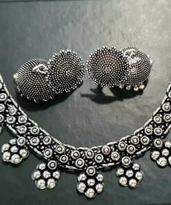 Flower Design Silver Oxidised Necklace