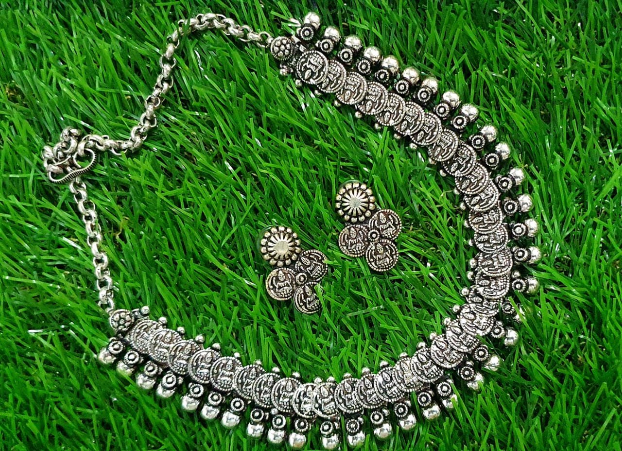 Lakshmi Coins Silver Oxidised Necklace Lakshmi Coins Silver Oxidised Necklace