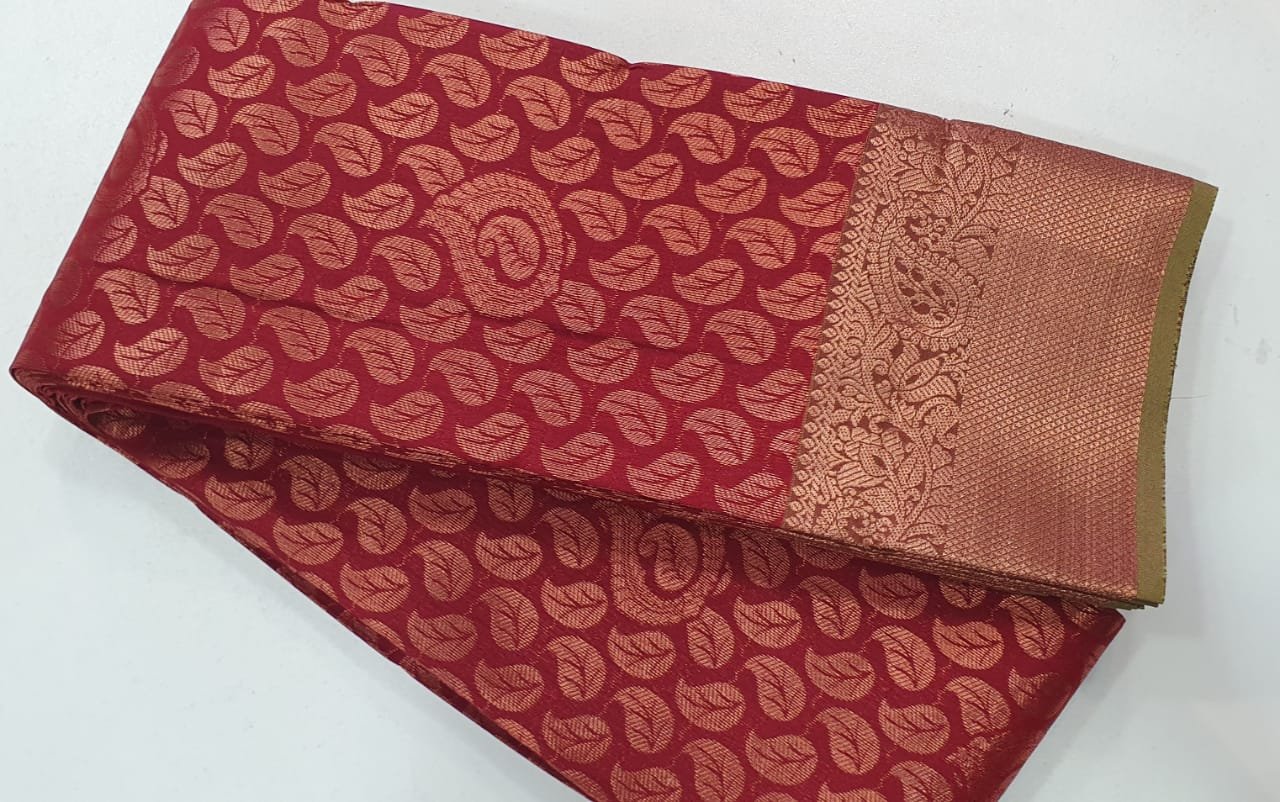 Marroon and Olive Green With Gold Samudrika Silk Saree