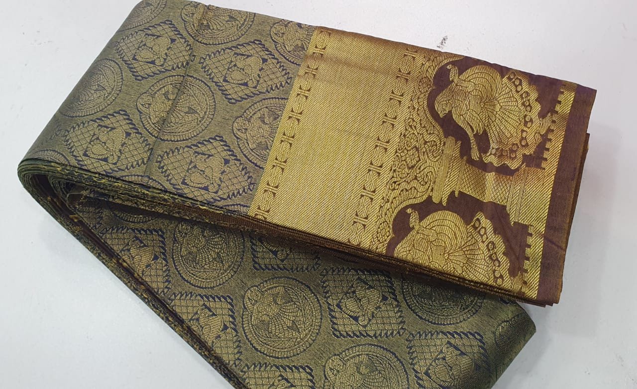 Grey and Gold Traditional Samudrika Silk Saree