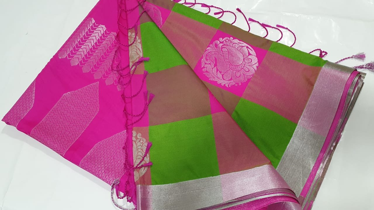 Olive Green and Magenta Soft Silk Saree