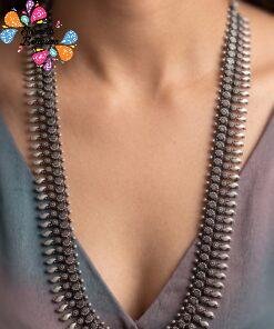 Traditional Mango Design Silver Oxidised Harram