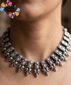 Leaf Design Silver Oxidised Necklace