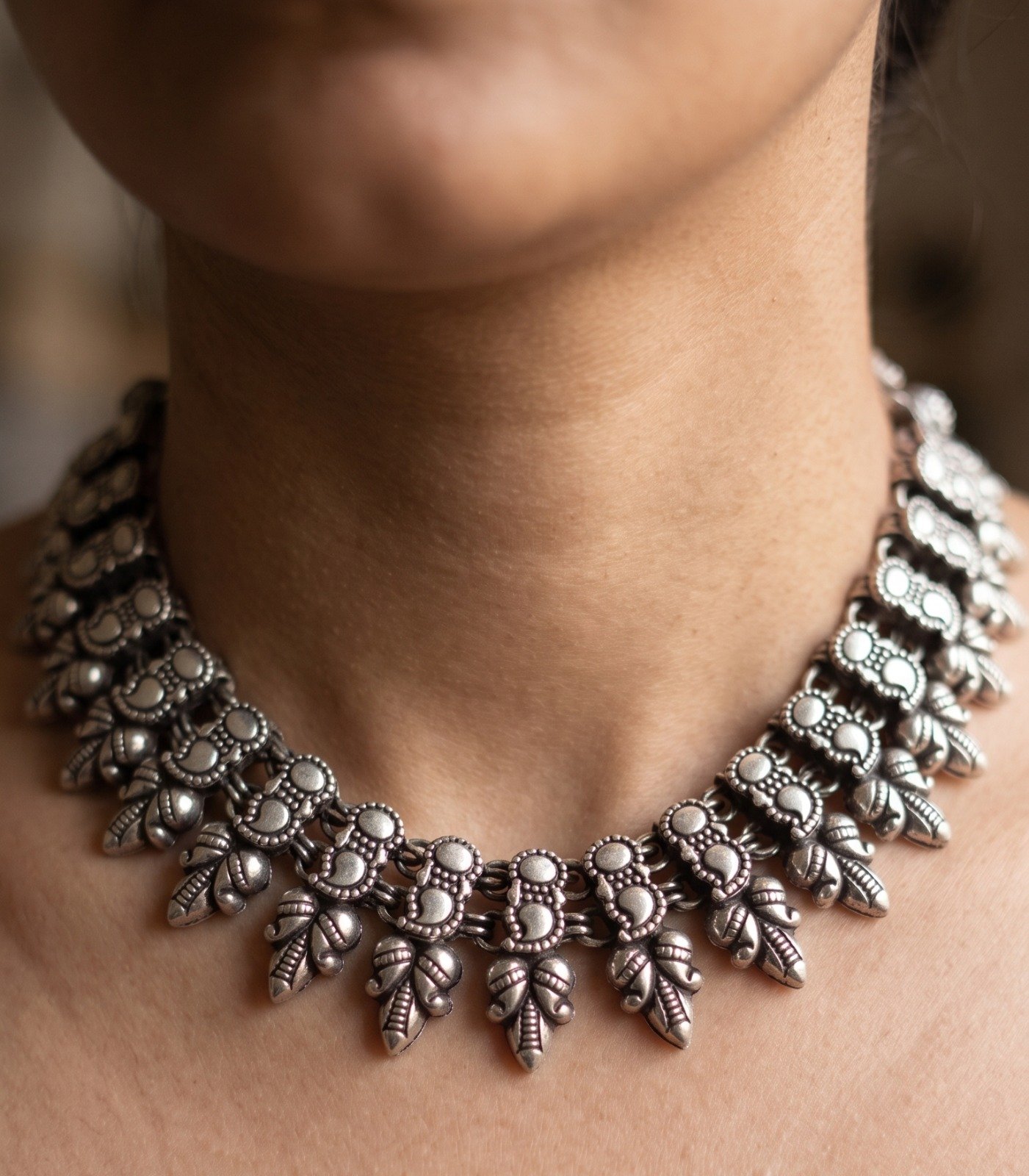 Leaf Design Silver Oxidised Necklace Leaf Design Silver Oxidised Necklace
