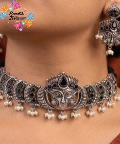 Goddess Black Silver Oxidised Necklace
