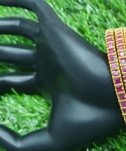 Pink Stones Gold Plated Bangle Set