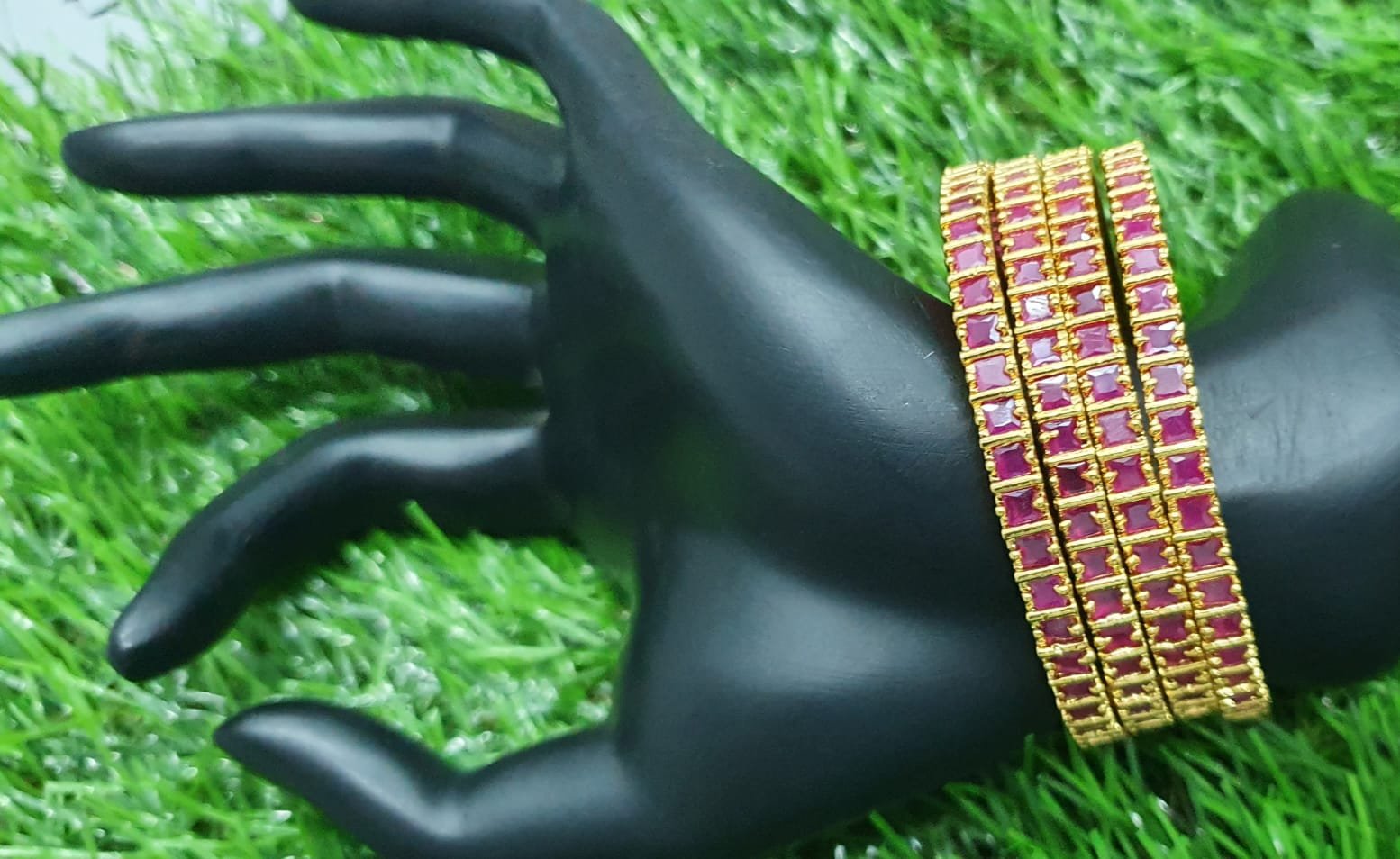 Pink Stones Gold Plated Bangle Set Pink Stones Gold Plated Bangle Set