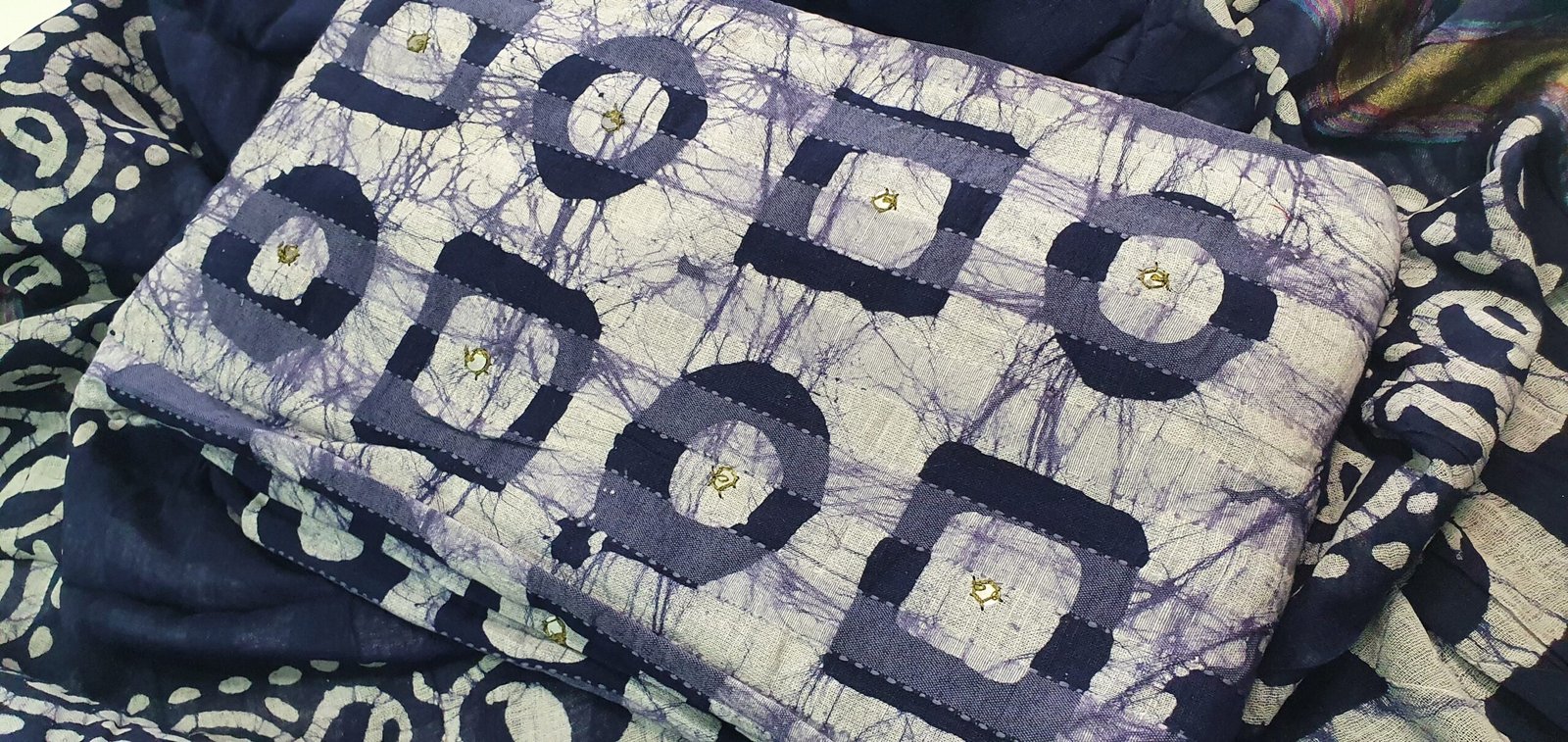 Navy Blue With Off White Designer Shalwar Material Navy Blue With Off White Designer Shalwar Material