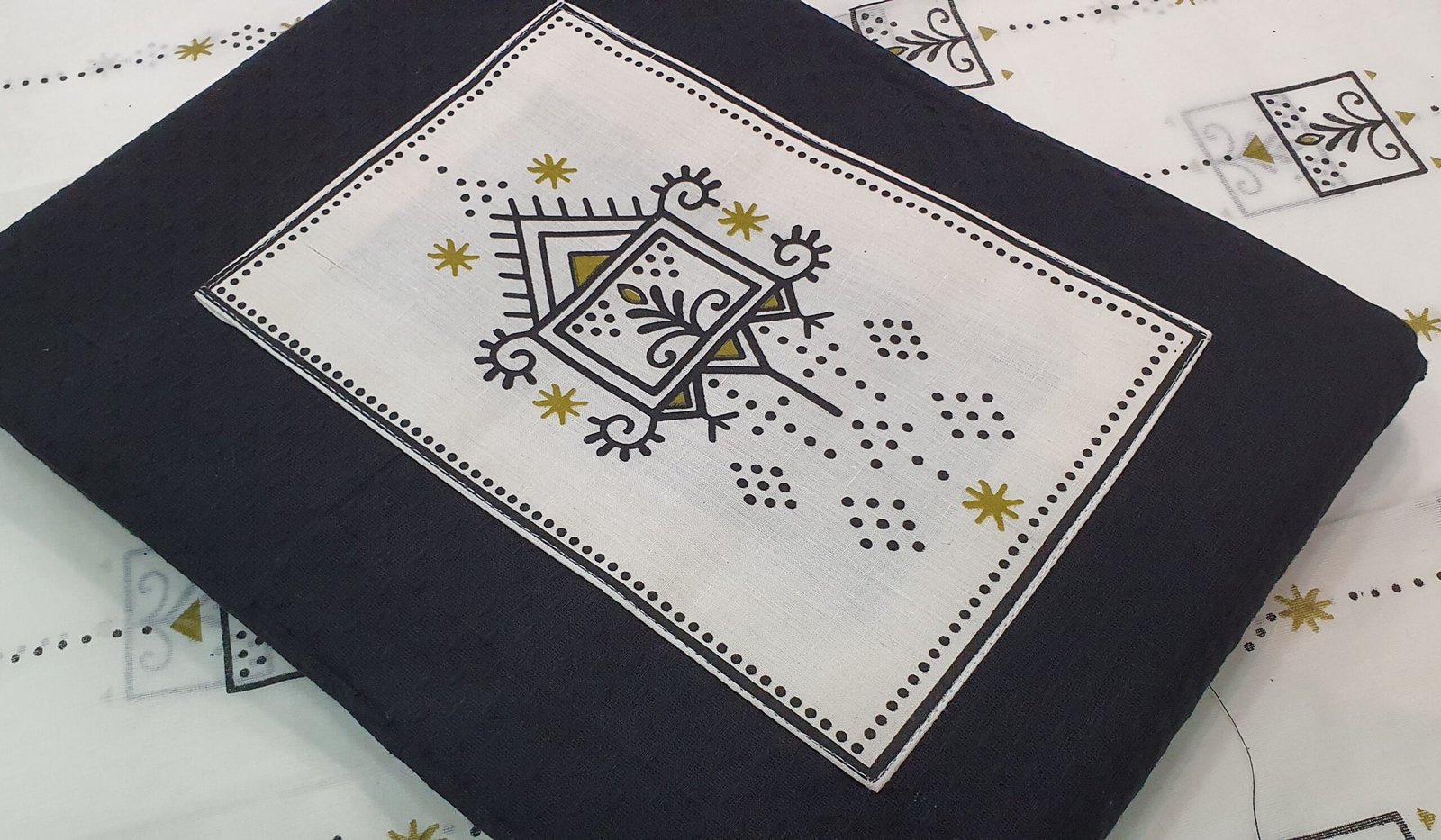 Black and Off White With Olive Green Designer Shalwar Material