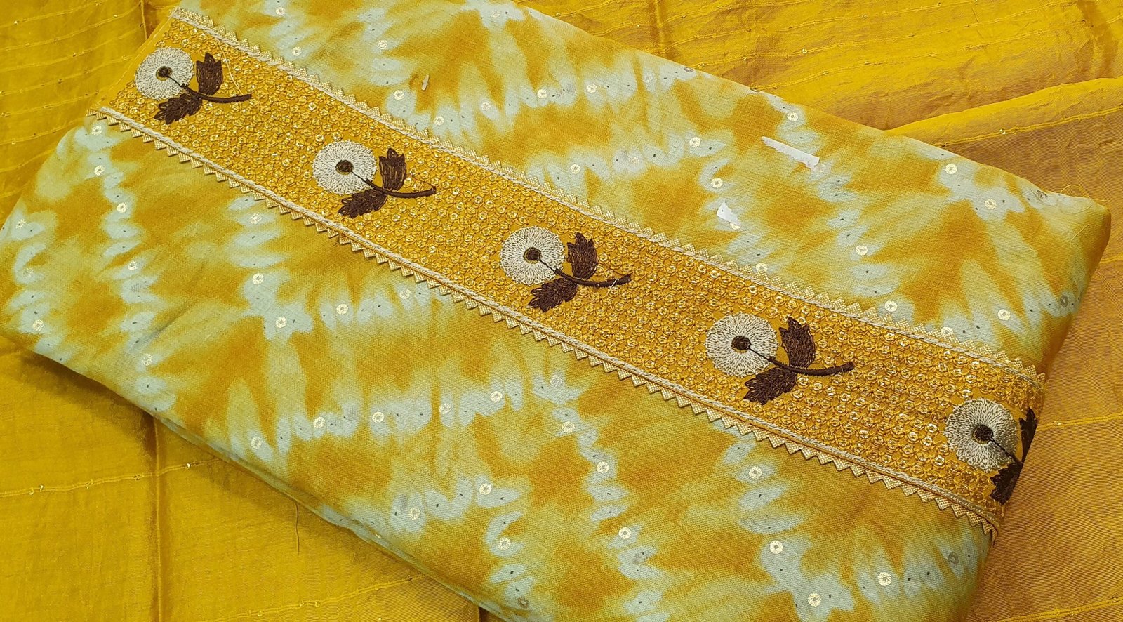 Golden Yellow and Off White Designer Shalwar Material Golden Yellow and Off White Designer Shalwar Material