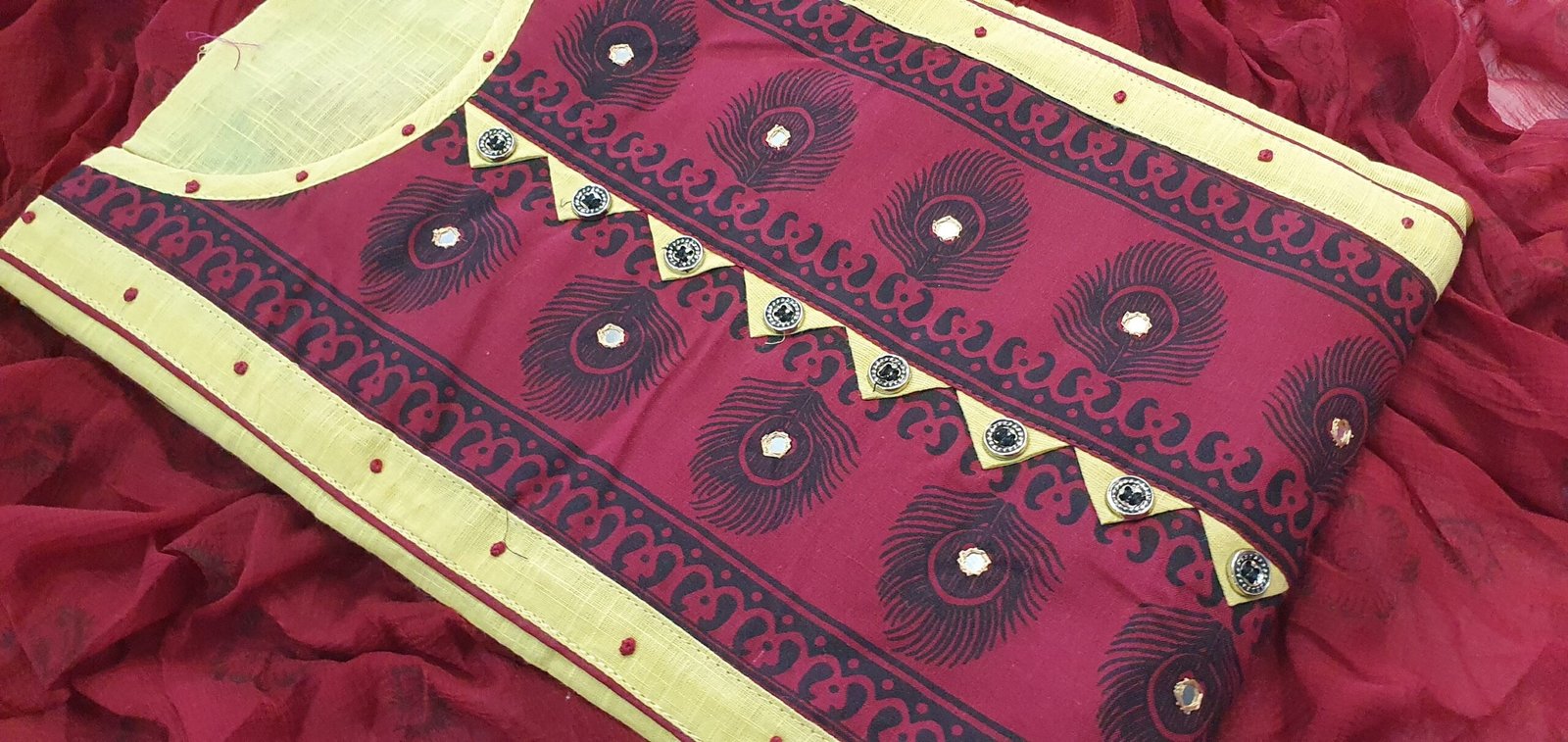 Butter colour and Maroon Designer Shalwar Material Butter colour and Maroon Designer Shalwar Material