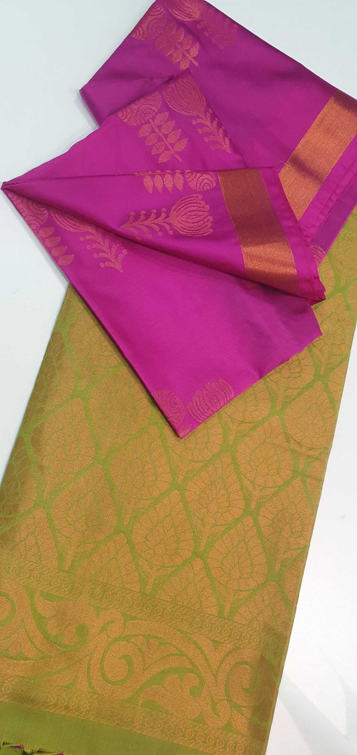 Pink and Light Green With Gold Soft Silk Saree