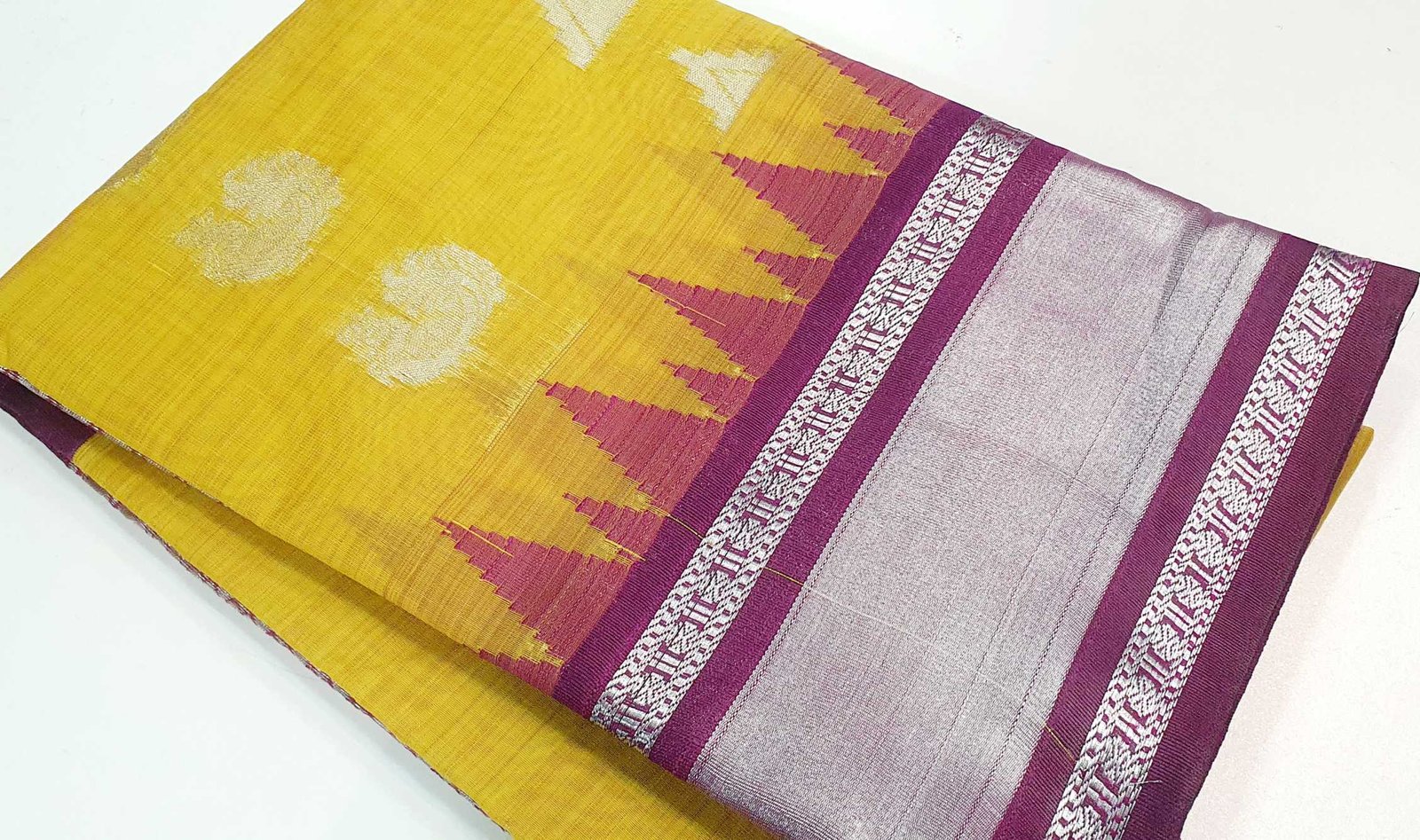 Lime Yellow and Purple Silk Cotton Saree Lime Yellow and Purple Silk Cotton Saree