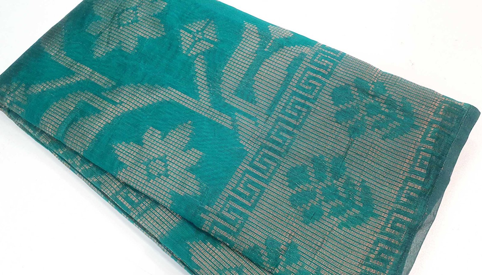 Peacock Green and Copper Gold Silk Cotton Saree Peacock Green and Copper Gold Silk Cotton Saree