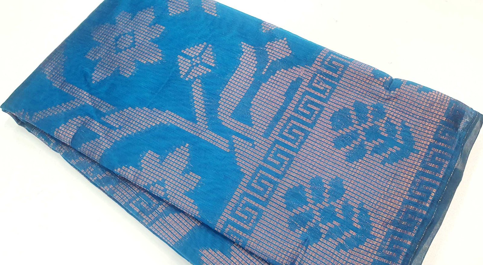 Blue and Copper Gold Silk Cotton Saree Blue and Copper Gold Silk Cotton Saree