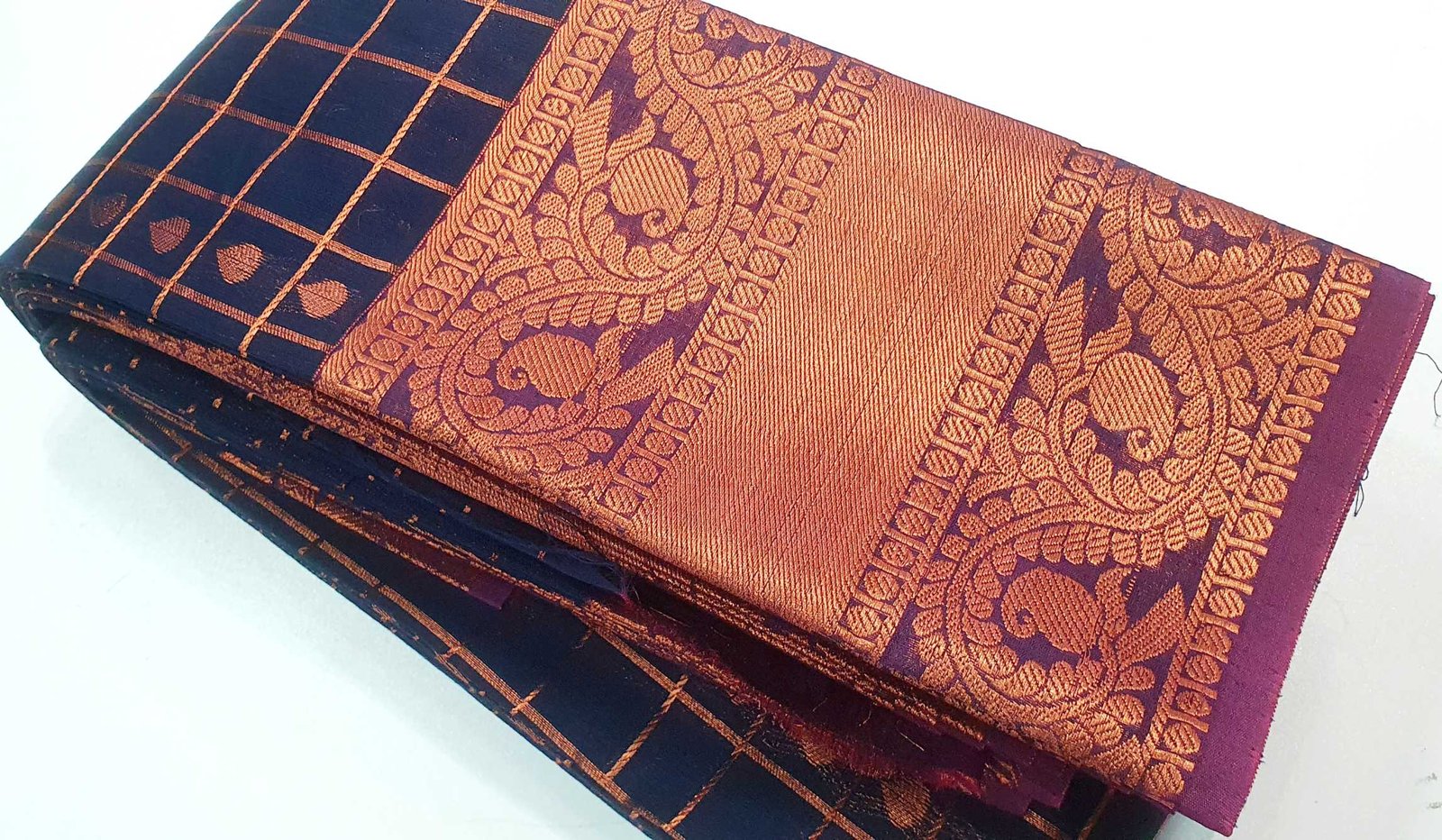 Navy Blue and Gold Silk Cotton Sarees - Image 2