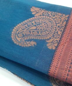 Peacock Blue and Copper Gold Silk Cotton Sarees