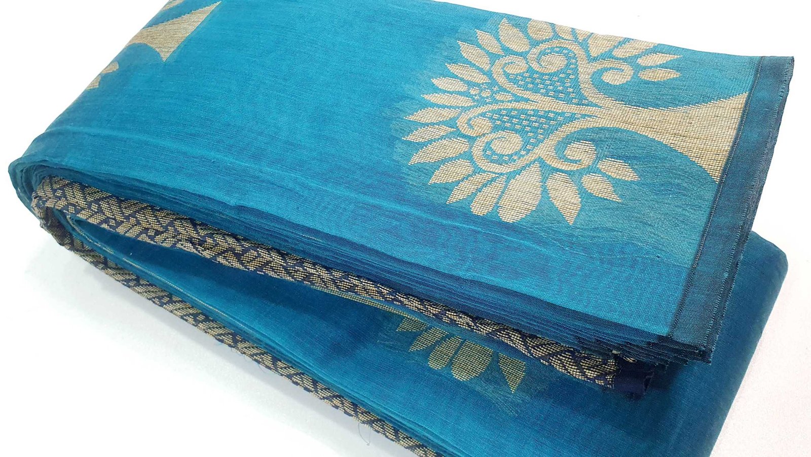 Sky Blue and Gold Silk Cotton Sarees Sky Blue and Gold Silk Cotton Sarees - Image 2