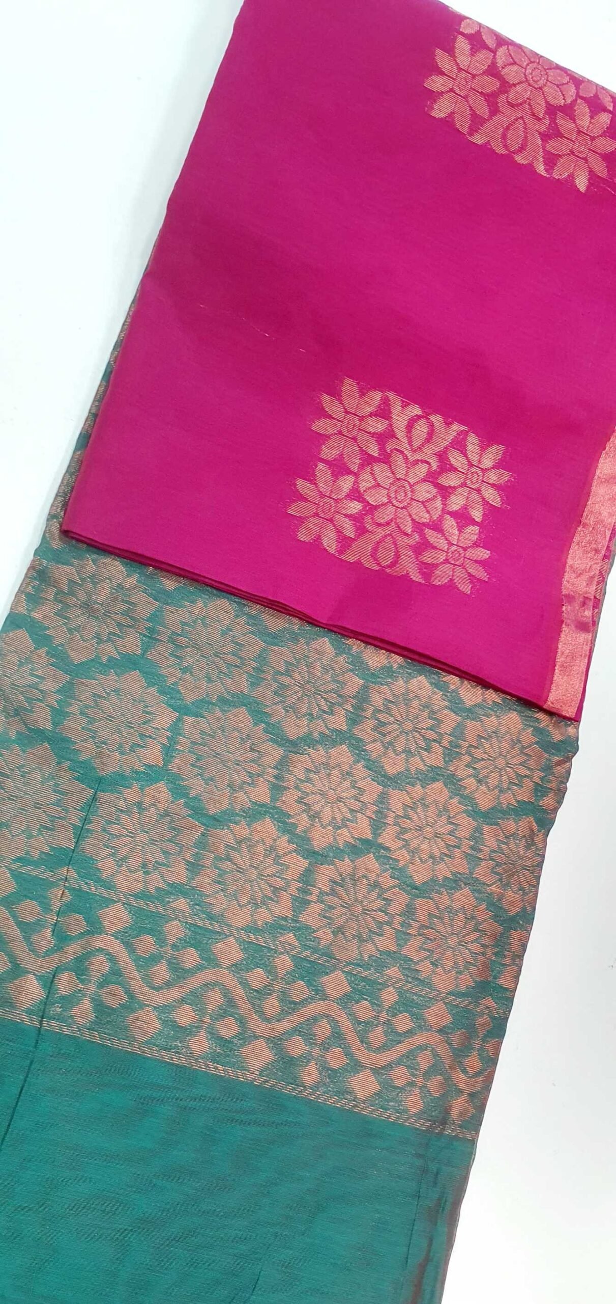 Pink and Peacock Green With Silk Cotton Sarees