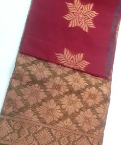 Marron and Olive Green With Gold Silk Cotton Sarees